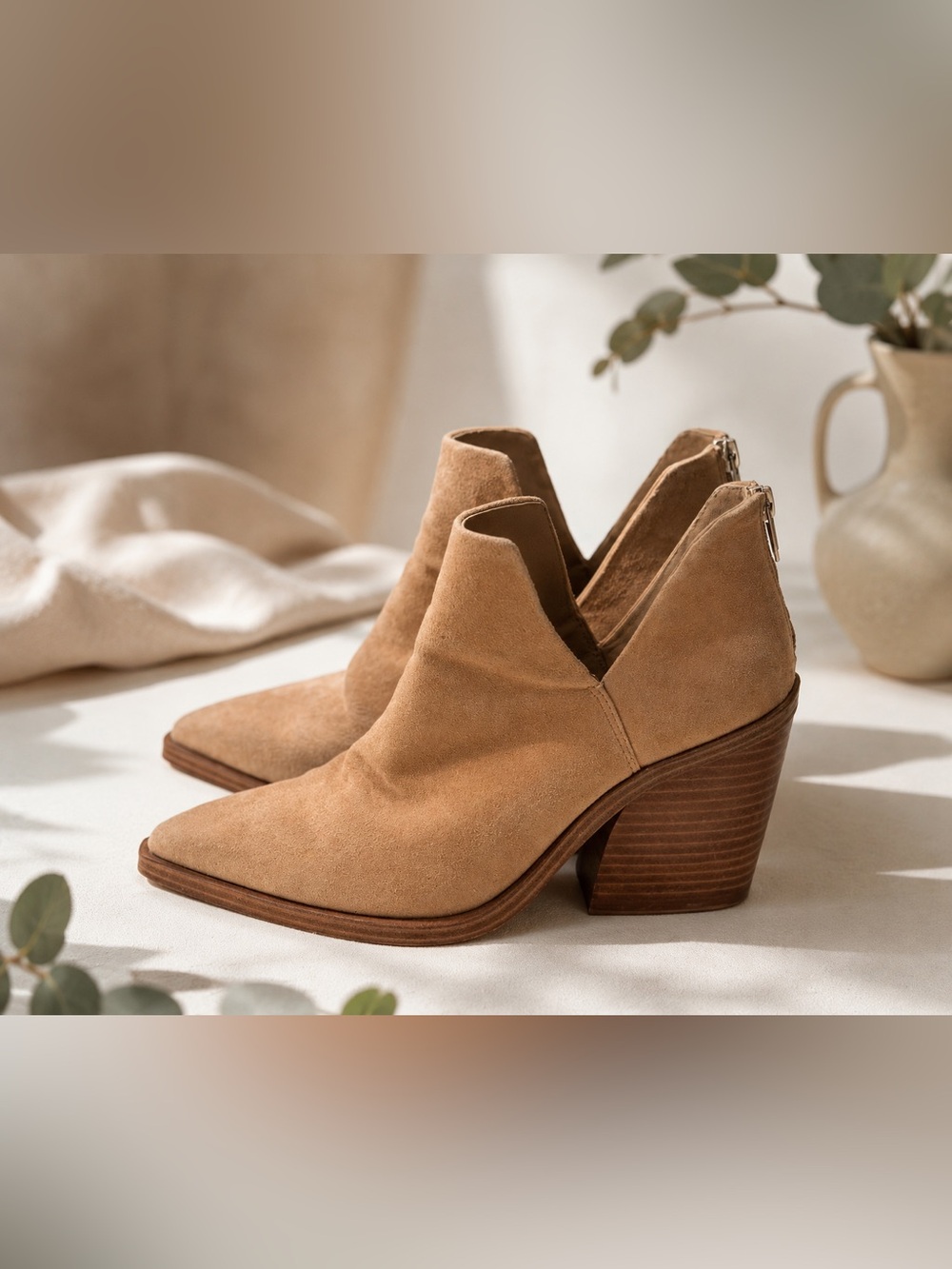 Vince Camuto Tan Suede Pointed-Toe Ankle Booties
